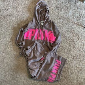 victoria secret pink Size large Hoodie jogger set Brown